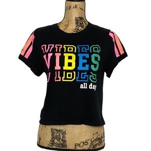 Electric Pink Vibes All Day Black Rainbow Top M